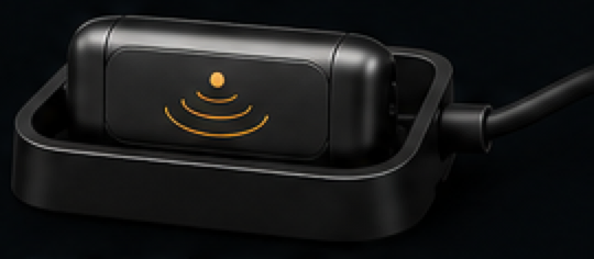 Concept render of the Locara core sitting in its magnetic charging dock